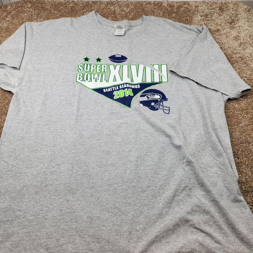 Gildan Seattle Seahawks Super Bowl XLVIII 2014 Men Gray Graphic T-Shirt 2XL